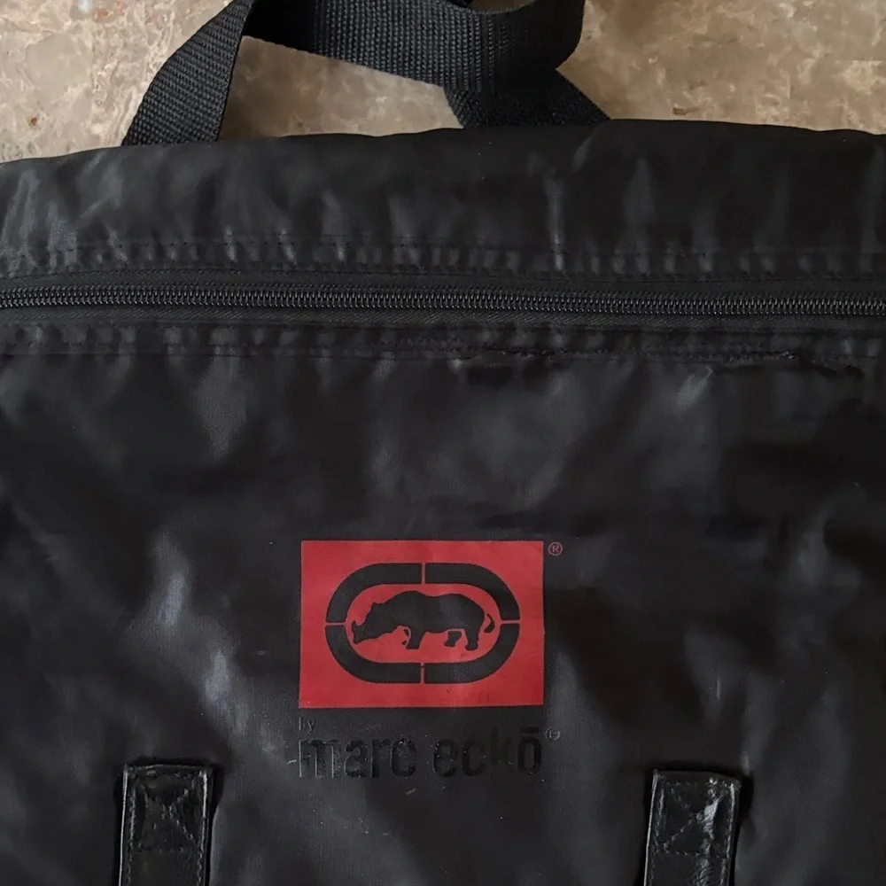Black and Red Logo Messenger Bag